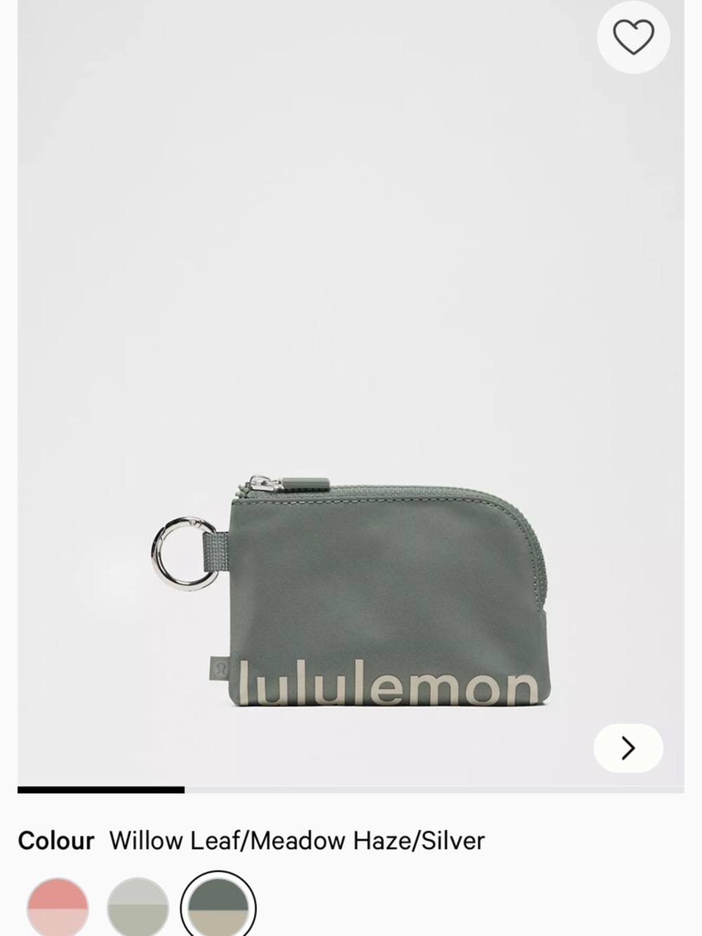 lululemon willow leaf green key & card holder with silver ring